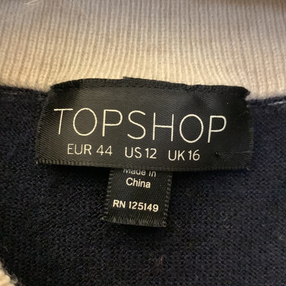 Top shop navy sweater with cream trim SZ 12 - Picture 2 of 2